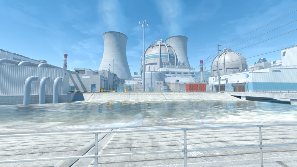 CS2 Nuke exterior with cooling towers and icy water